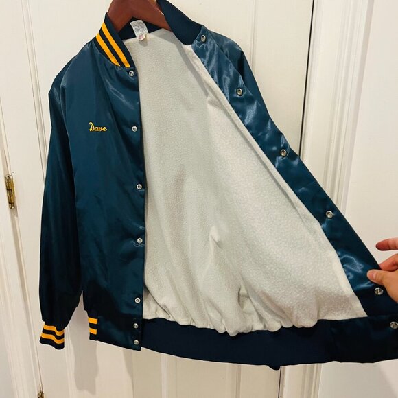 1960's 70s Camp Canadensis ILGWU Satin Varsity Jacket Men's L Navy Yellow - Picture 7 of 16